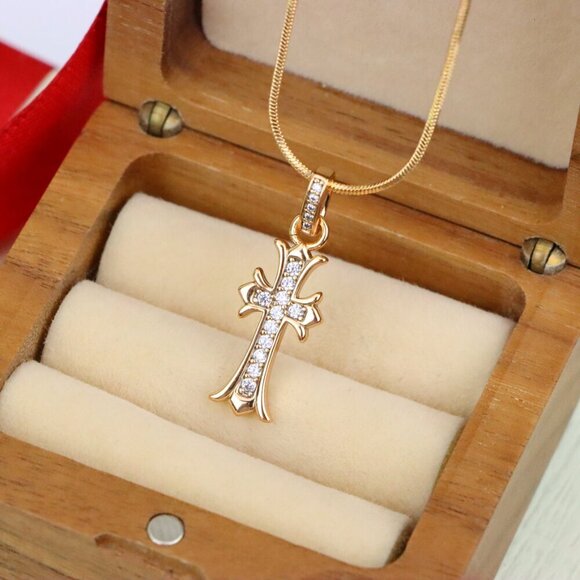 "Elegant Rose Gold Cross Pendant with Sparkling Accents, XPPT1629 - Picture 7 of 13